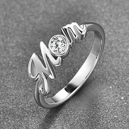 Huitan Letter Mom Rings Love Gift for Mother Silver Colour Band Exquisite Finger-ring Fashion Versatile Women's Jewellery Drop Ship