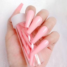 False Nails 24Pcs Super Long Ballerina Coffin Glossy Light Pink Artificial Press On Full Cover Fingernails Manicure Tool