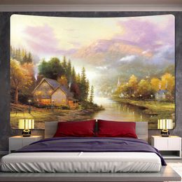 Tapestries Forest fairy tale cottage home decoration art tapestry wall hanging bed sheet background cloth yoga mat