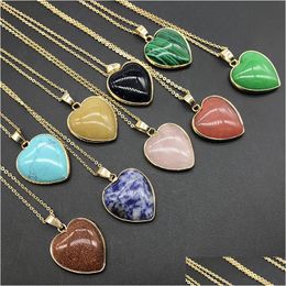 Pendant Necklaces Natural Stone Tiger Eye Stoneturquoise Opal Pink Crystal Heart For Women Reiki Heal Pendum Charms Necklace Drop De Dhsrm