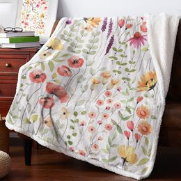 Blankets Watercolour Floral Rustic Vintage Winter Warm Cashmere Blanket for Bed Wool Throw Office Bedspread 230711