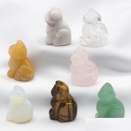 Stone Natural Carving 1 Inch Lovely Cat Crafts Ornaments Rose Quartz Crystal Healing Agate Animal Decoration Drop Delivery Jewellery Dhybc