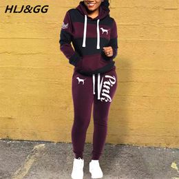 Coats Hlj&gg Winter Stripe Print Tracksuits Women Hoody Sweatshirt+jogger Pants Two Piece Sets Casual Female Pink Letter Print Outfits