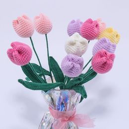 Decorative Flowers Simulation Tulip Hand Knitted Artificial Flower Bouquet False For Home Wedding Party Valentine's Day Decoration Gifts