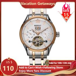 Wristwatches BERNY Men Automatic Watch For Luminous Hands Stainless Steel Calendar Male Clock Luxury Watches Males 5ATM Waterproof