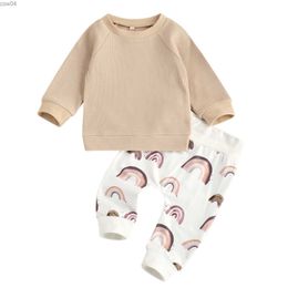 Citgeett Spring Newborn Baby Boys 2-piece Outfit Set Long Sleeve Top+Rainbow Print Pants Set Autumn Clothes L230625