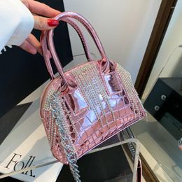 Evening Bags Shiny Tassel Shell For Women 2023 Patent Leather Stone Grain Shoulder Bag Woman Diamonds Fashion Party Luxury Handbags