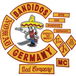 Mixed 14 pcs Full Set Sewing Notions Bandidos MC Embroidery Patches Iron On Jacket Vest Rider Punk Full Back Size Patch264S