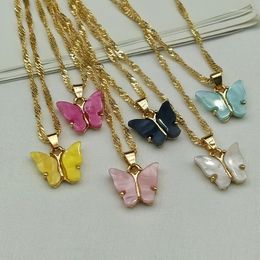 Pendant Necklaces Women Necklace Pink Blue Colour Fashion Butter Gift For Friend Wholesale