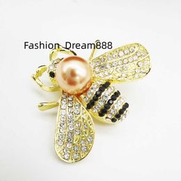 Fashion Jewellery rhinestone imitation pearl inset gold alloy crystal brooches bee brooch pins for women