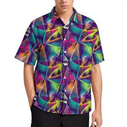 Men's Casual Shirts Neon Paint Spashs Loose Shirt Male Beach Graffiti Art Print Hawaii Custom Short Sleeves Y2K Oversized Blouses