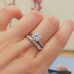 Designer New Moissanite Ring Wuzhou Mo Sang Classic tiffay 6 Claw Set Curette S925 Silver Plated Gold Women's