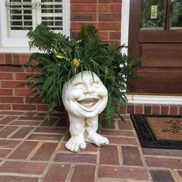 15CM Muggly's The Face Statue Planter Funny Muggle Face Sculpture Funny Expression Outdoor Flower L230620