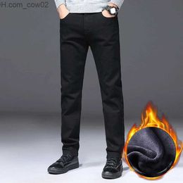 Men's Jeans Winter Men's Plus Wool Warm Jeans Business Casual Relaxed Straight Elastic Denim Trousers Brand Men's Fit Pants Z230711