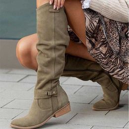 Boots Women Knee High Boots Solid Color Suede Ladies Boot Autumn Warm Pointed Toe Sexy Zipper Low Heel Pumps Comfortable Female Shoes L230711