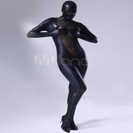 Top Fashion black metal with V-type mesh full bodysuit zentai Unisex Lycra Spandex Zentai Body Suit Headless Fancy Dress Catsuit B294b