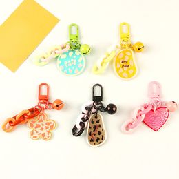 Cute Acrylic Pendant Keychain With Bell Creative Colourful Heart Flower Shape Pendant Key Ring Earphone Case Bag Decor Accessorie