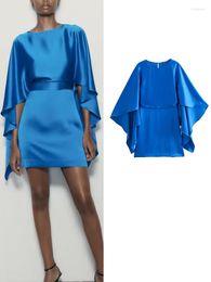 Casual Dresses Cloak Sleeve Dress Women Blue Mini Woman Elegant Evening For 2023 Summer Short