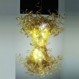 Luxury Interior Large Hand Blown Chandelier Modern Gold Hotel Lobby Stained Colour Ceiling Light Aesthetic Pendant Lamp