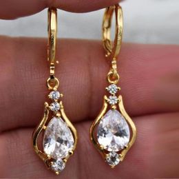 Dangle Earrings Simple Pear Shaped Crystal Earring Fashion Charm Women Inlay Zircon Gold Colour Elegant Lady Valentine's Day Gift