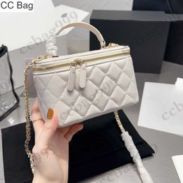 CC Bag Top Handle Totes Mirror Vanity Case Cosmetic Bags Lambskin Classic Black White Diamond Quilted Hardware Chain Crossbody Designer Large Capacity Handbags 17x