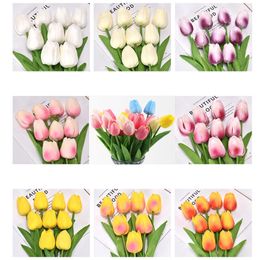 Decorative Flowers 10Pcs Mix Color Real Touch Tulip Artificial Flower Bouquet PE Fake Tulips For Wedding Banquet Bridal Home Decorations