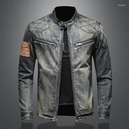 Men's Jackets Spring Autumn Denim Jacket Stand-up Collar Vintage Zipper Jean Top Outerwear Large Size 5xl Male