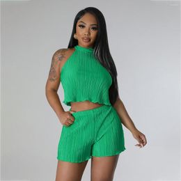 Women's Tracksuits Zoctuo Casual Green Two Piece Outfits For Women Summer Halter Sleeveless Crop Top And Shorts Set Sexy Street Night Rave