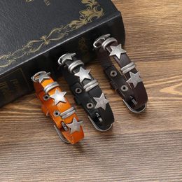 Charm Bracelets Punk Leather Bracelet For Men Vintage Alloy Belt Star Rock Style Jewelry