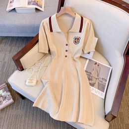 Casual Dresses Women's Dress Fashion Polo Collar Vintage Knitted Preppy Style Short Sleeve Single Breasted A-line Mini