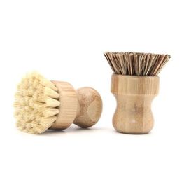 Cleaning Brushes Bamboo Dish Scrub Kitchen Wooden Scrubbers For Washing Cast Iron Pan Pot Natural Sisal Bristles Drop Delivery Home Dhrwv