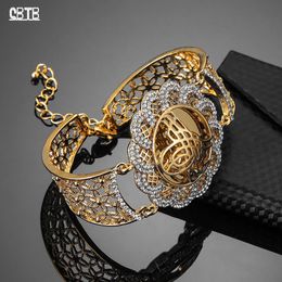 Chain Muslim Islam Wedding Gift Middle East Jewellery Bracelet Arab Vintage Golden Flower Fine Crystal Wide Sleeve 230710