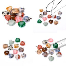 Pendant Necklaces Natural Stone Heart Love Necklace Opal Tigers Eye Pink Quartz Crystal Chakra Reiki Healing Pendum For Women Drop D Dhcur