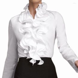 Women's Blouses Women Long Sleeve Elegant Work Flounce Blouse Female Ladies Chic Tunic Tops Spring Office Ruffles Shirts