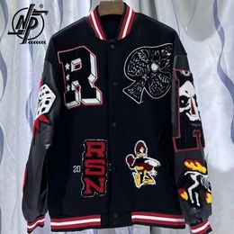 Mens Jackets American Vintage Embroidery Bomber Jacket Men Women Heavy Industry Patch Patchwork Coat Unisex Oversize Varsity Baseball Outwear 230710