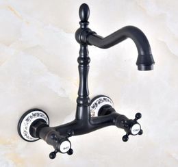 Bathroom Sink Faucets Dual Handle Duals Hole Wall Mount Basin Faucet Oil Rubbed Bronze Kitchen Vanity Cold Water Taps Dnf462