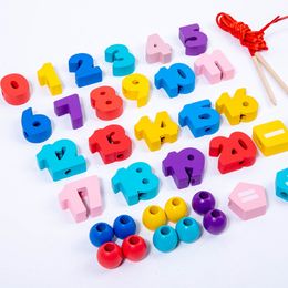 Party Games Crafts 26 28pcs Wooden Toys Baby DIY Toy Cartoon Fruit Animal Stringing Threading beads Monterssori Educational for Kids 230710