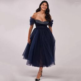 Party Dresses Cute Off Shoulder Navy Cocktail A-line Tulle Short Gown Custom Made Lilac Prom Dress With Crystals