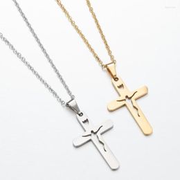 Pendant Necklaces Simple Cross Resurrection Crucifix Figure Charm Necklace Religious Salvation Jewellery Satinless Chain Gift