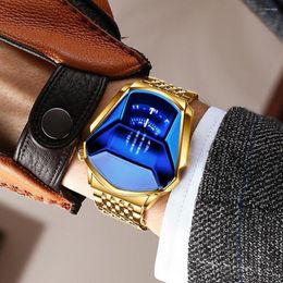 Wristwatches Men Watch Mirror Waterproof Golden Steel Strap Fashion Quartz Male Dress Wristwatch Accessories Birthday Gift