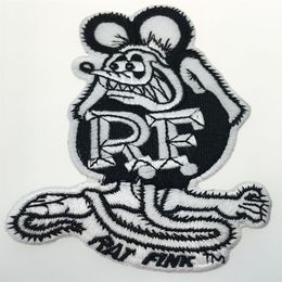 Top Quality White And Black Rat Fink Embroidered Iron On Patch 100% Embroidery Patch Badge DIY Cloth Accessories Patch Ship342D