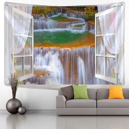 Tapestries Window Forest Plant Landscape Tapestry Natural Scenery Wall Hanging Throw Bedspread Home Decor