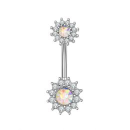 Navel Bell Button Rings Piercing For Women Colorf Sier Color Zircon Crystal Flower Surgical Steel Summer Beach Fashion Body Drop D Dh8Th