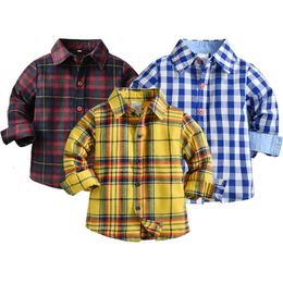 Kids Shirts Boys Polo Long Sleeved Grid Shirt for Baby Turn down Collar Cotton Tops Tees Children s Clothes 230711