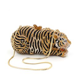 Evening Bags Ladies Tiger Handbag Hollow Out Crystal Evening Clutch Purse Diamond Women Evening Clutches Bags For Wedding Party 230711
