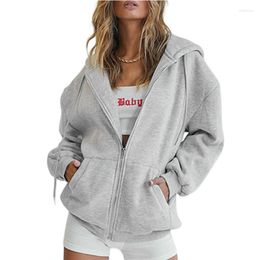 Women's Hoodies Women Zip Up Hoodie Korean Fashion Casual Pocket Long Sleeve Loose Gray Green Black Brown 2023 Clothes