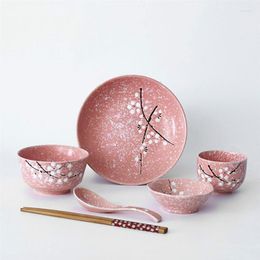 Dinnerware Sets Japanese Style Ceramic Tableware Set Household Cutlery Creative (Pink) Discount