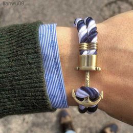 CUTEECO Mens Bracelet Fashion Navy Anchor Bracelet Sailing Survival MultiLayer Lovers Rope Chain Metal Hook Sailor Gift 2021 L230704