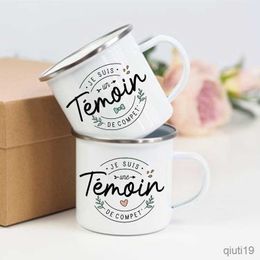 Mugs French Printed Enamel Mugs Bachelorette Coffee Wine Mug Bridesmaid Best Man Cup Engagement Wedding Gifts for Witness R230712