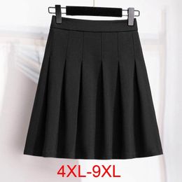 Dress 150kg Plus Size Women's Autumn Loose Pleated Aline Skirt 4xl 5xl 6xl 7xl 8xl 9xl Fleece Solid Elastic Waist Skirt Black